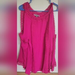 Valerie Steven's Women's Pink Cutout Shoulders Crochet Top Size 1X